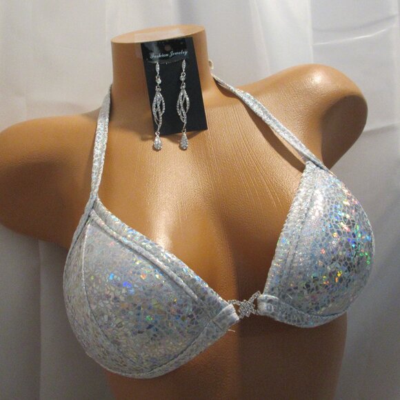 NWT NPC WELLNESS COMPETITION BIKINI SUIT SILVER 32B CUP SMALL BOTTOMS - Picture 3 of 6